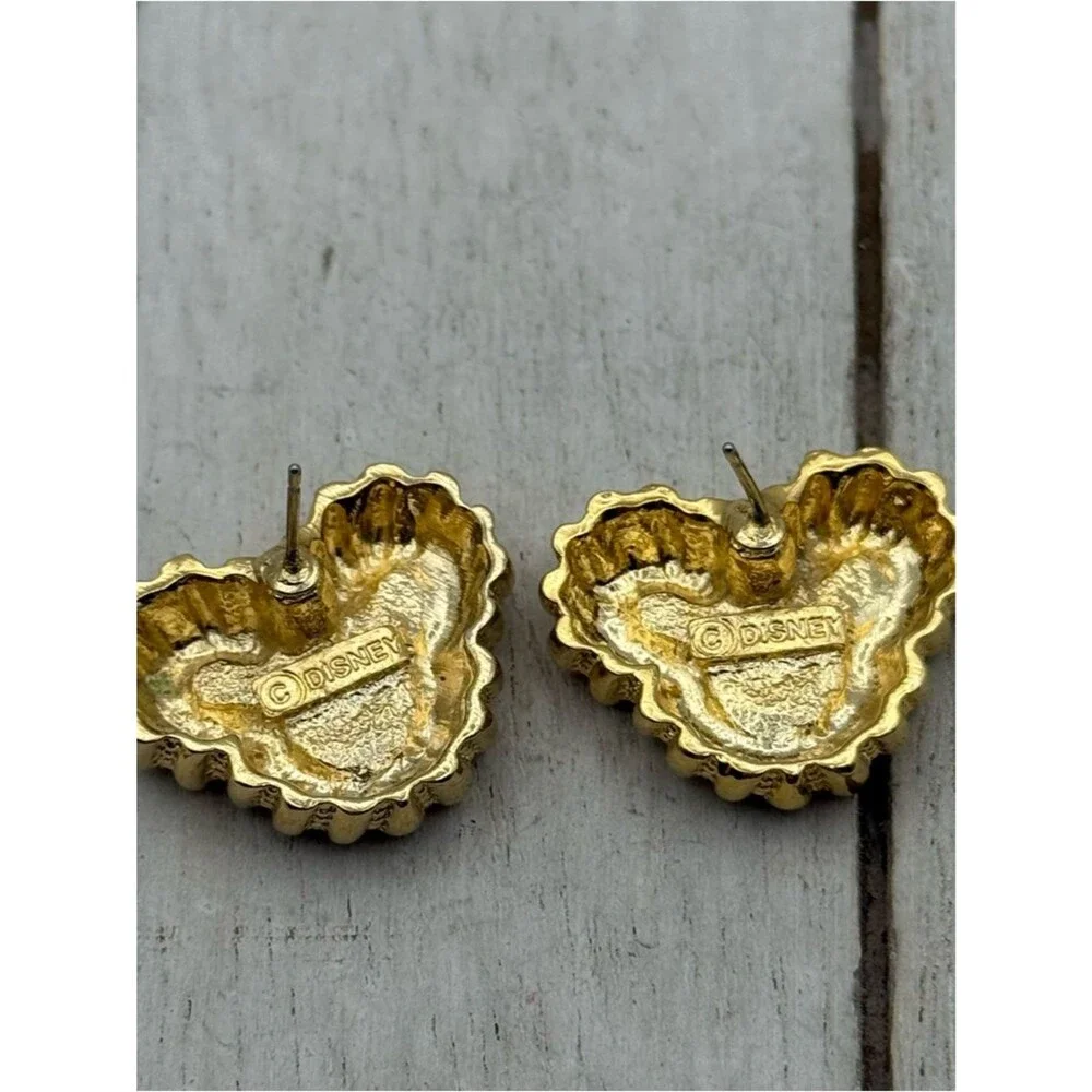 Disney Mickey Mouse Head Gold Tone Earrings w Rhinestones, Pierced